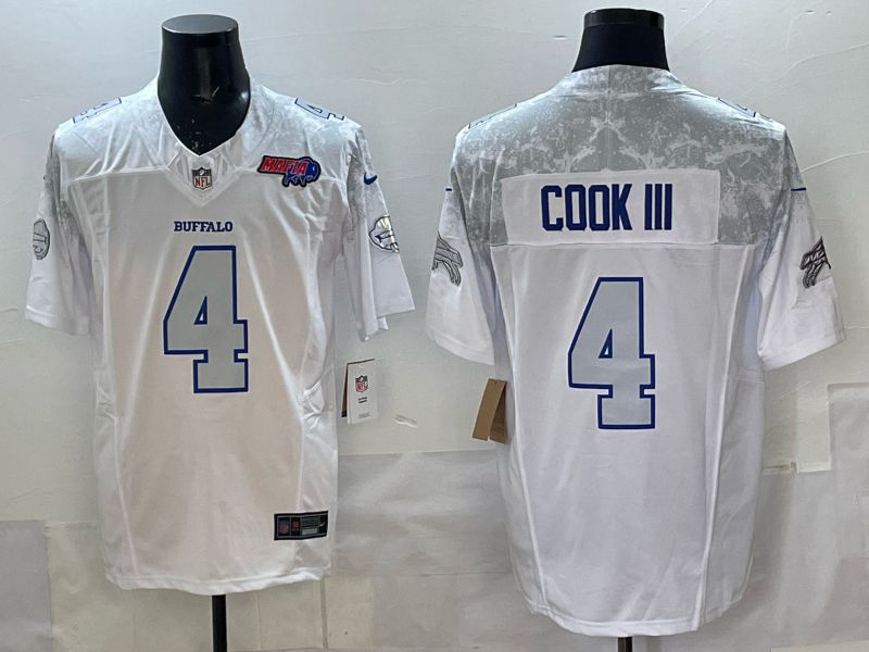 Men 2025 Buffalo Bills #4 Cook iii white 5th generation Throwback Nike Limited NFL Jersey style 011
